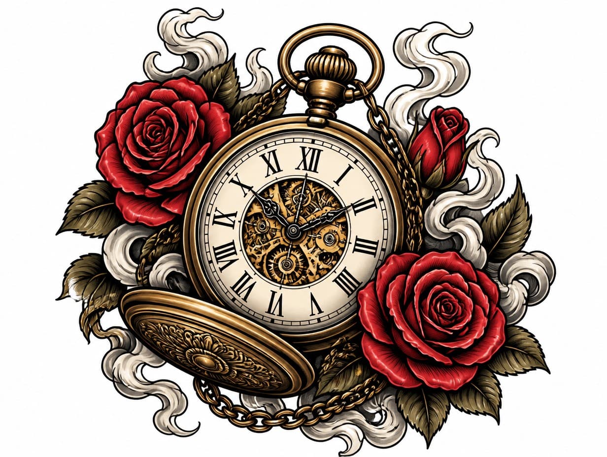 AI-generated clock tattoo design sample