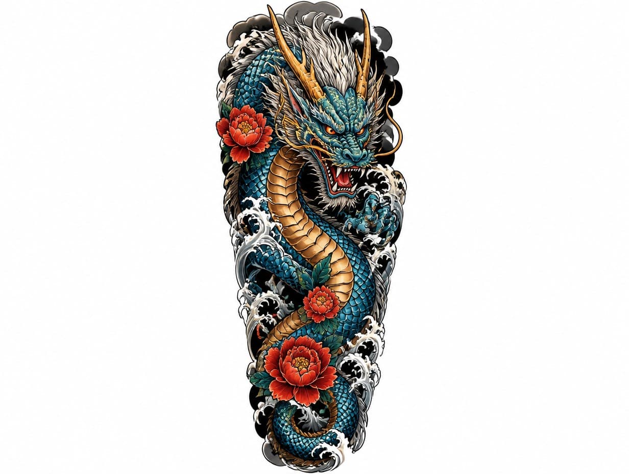 AI-generated dragon sleeve tattoo design sample