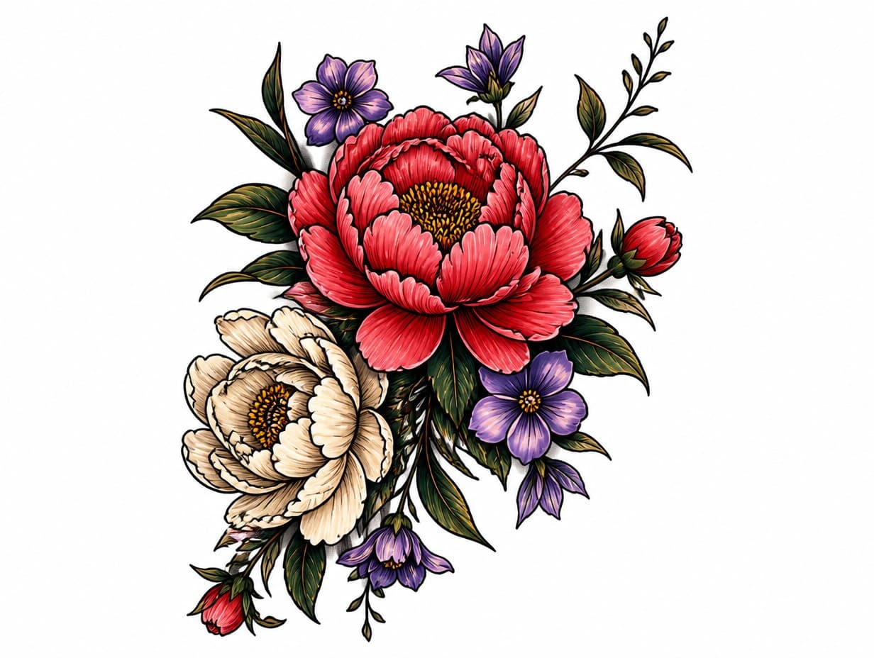 AI-generated fine line flower tattoo design sample