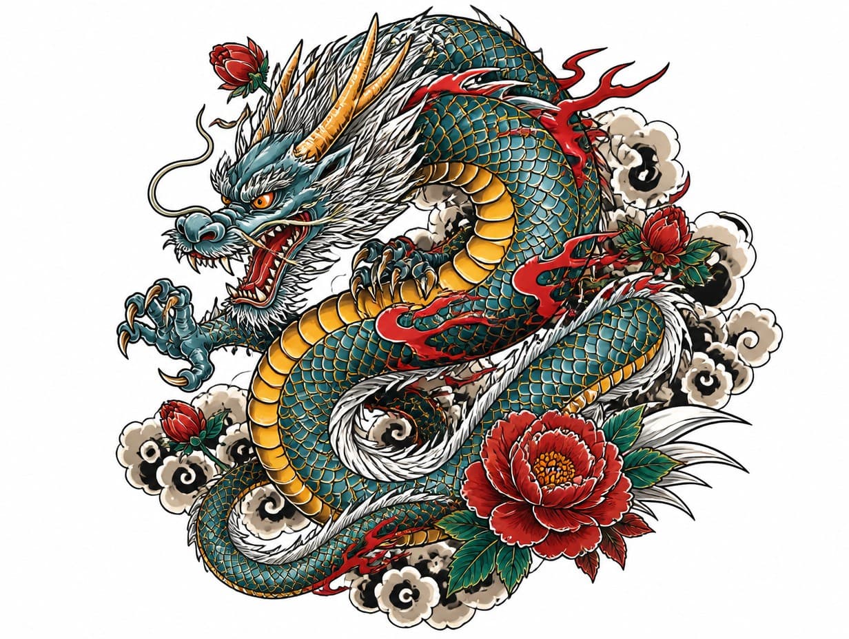AI-generated japanese dragon tattoo design sample