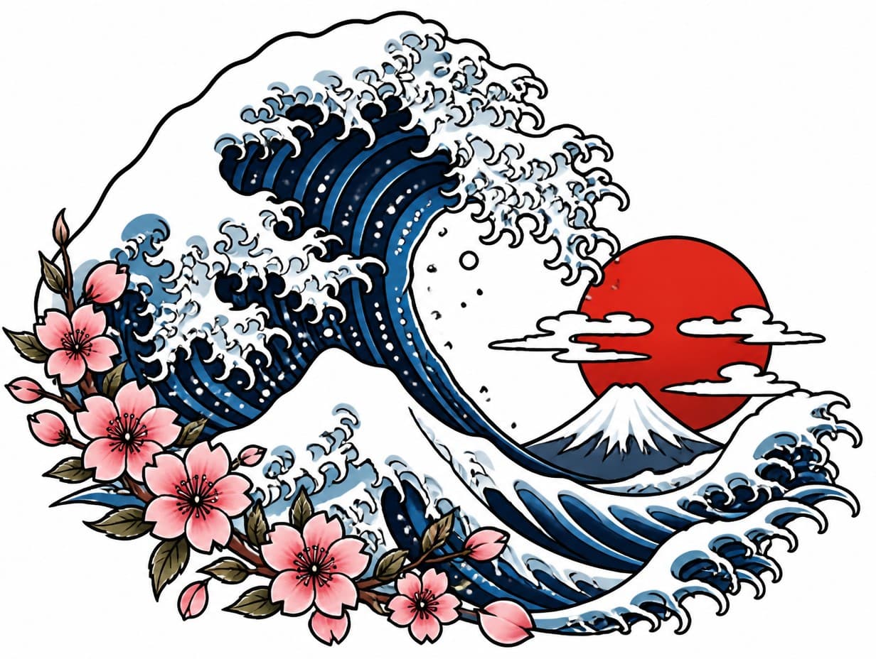 AI-generated japanese wave tattoo design sample