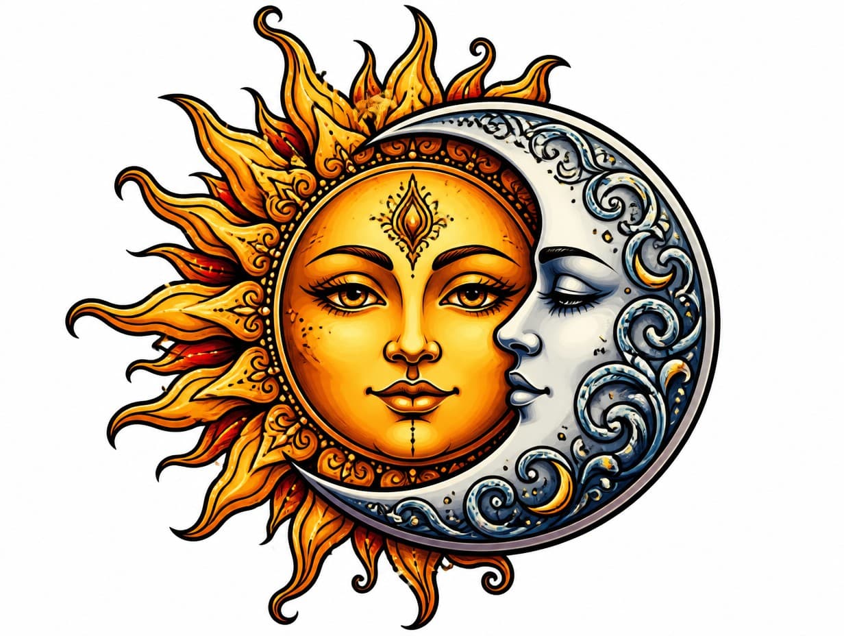 AI-generated sun and moon tattoo design sample