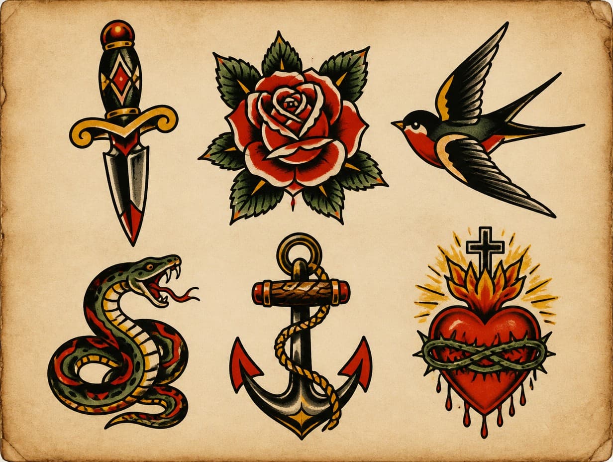 AI-generated flash sheet tattoo design sample