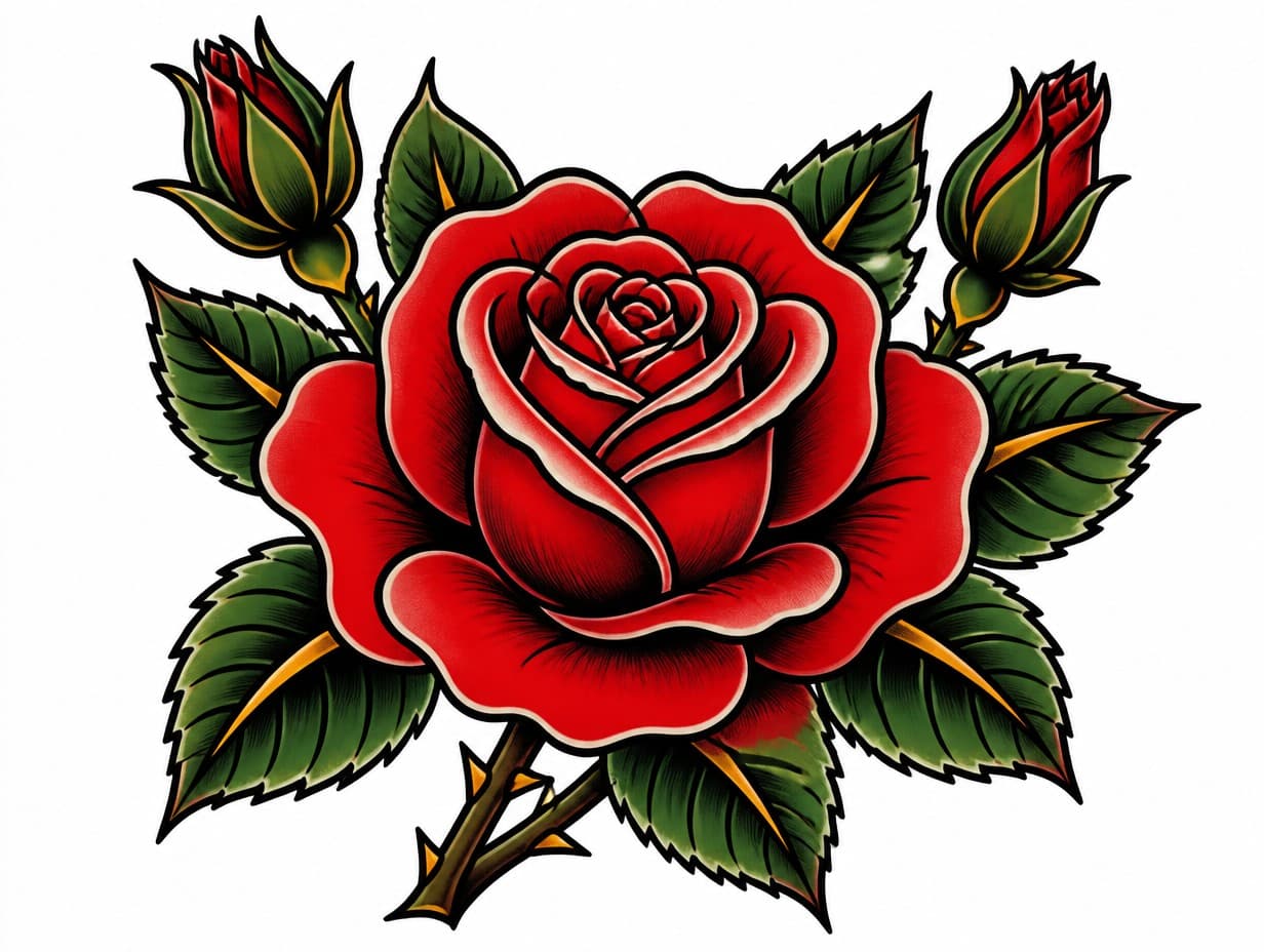 AI-generated traditional rose tattoo design sample
