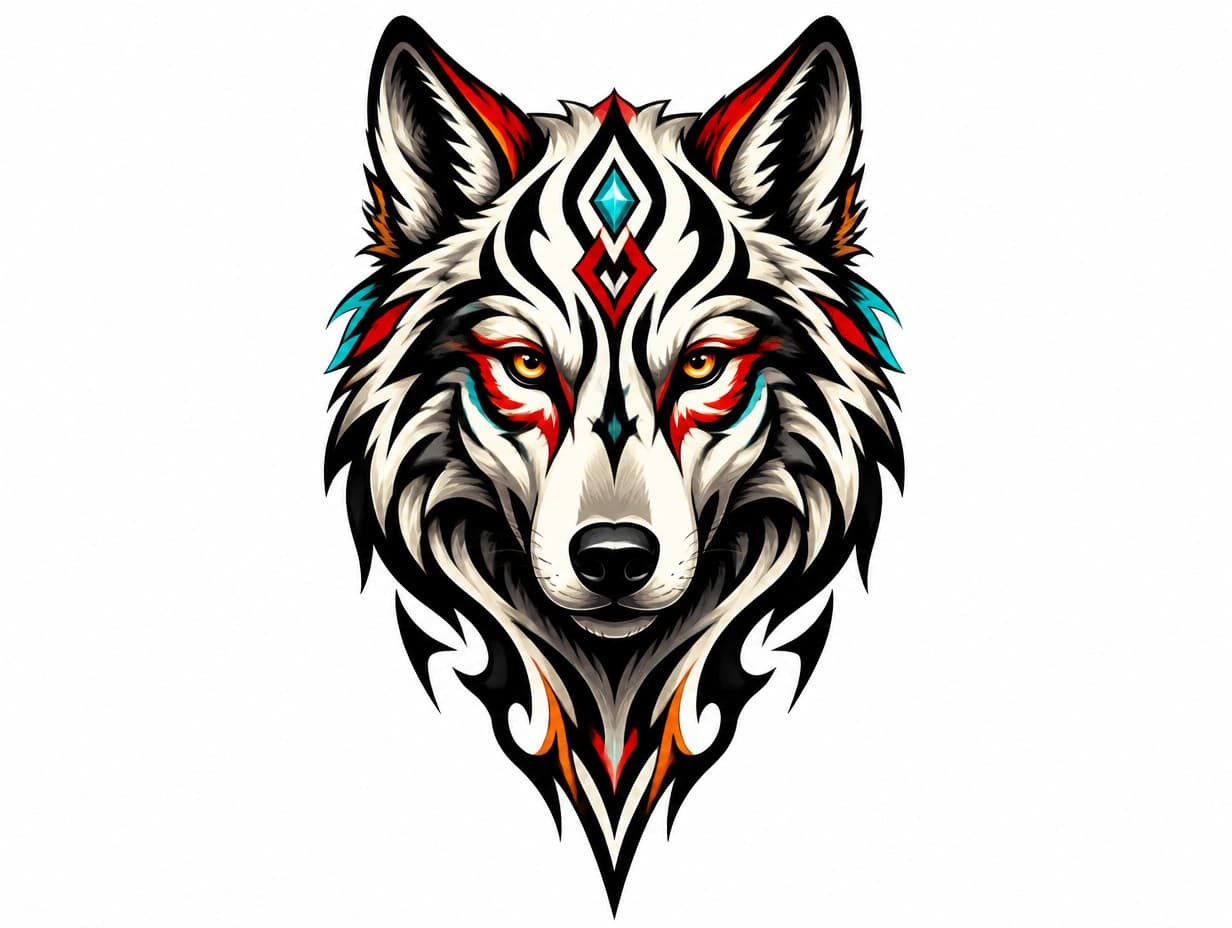 AI-generated tribal wolf tattoo design sample
