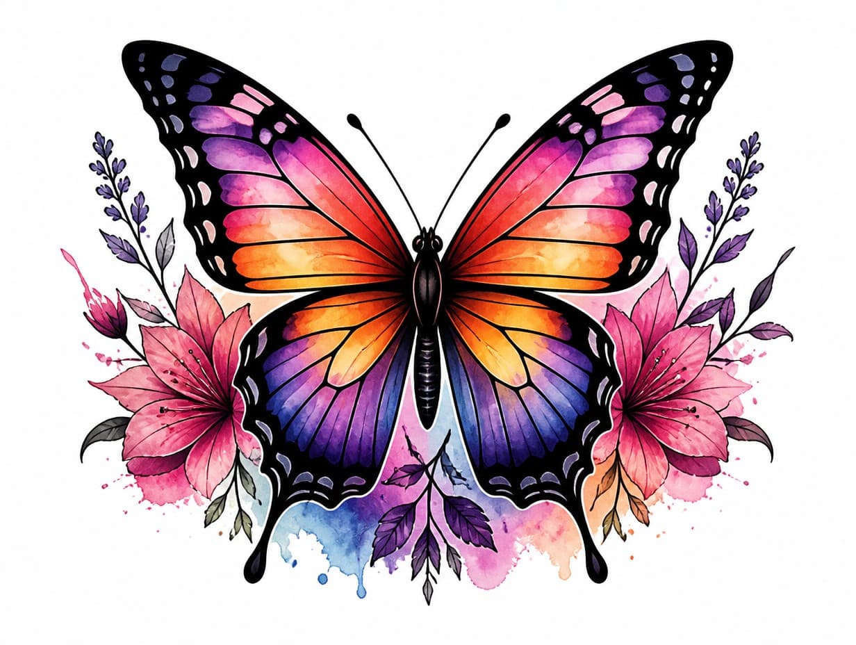 AI-generated watercolor butterfly tattoo design sample