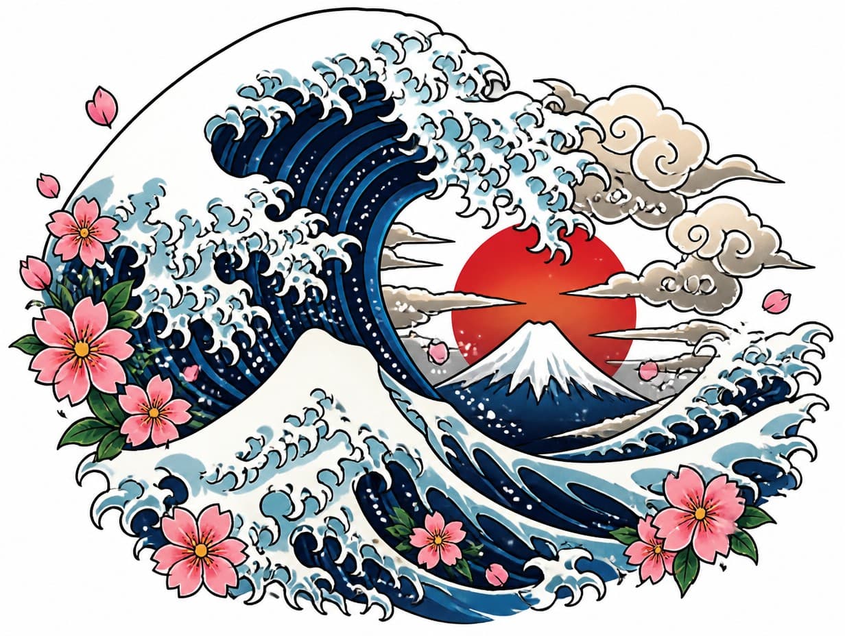 AI-generated wave tattoo design sample